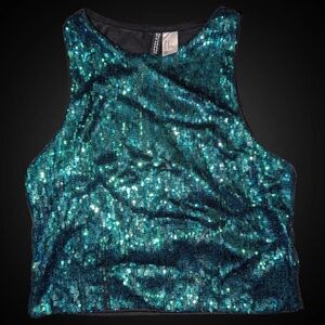 H&M Divided Teal sequin crop top.